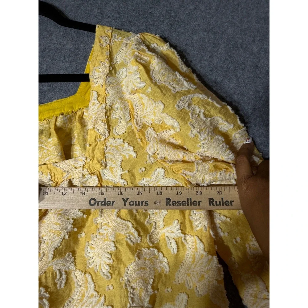 Anthropologie Yellow Puff-Sleeve Square-Neck Blouse